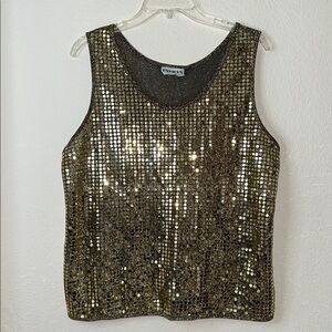 VINTAGE  ENVIOUS Gold Sequin Sleeveless Top, X-Large, VGUC